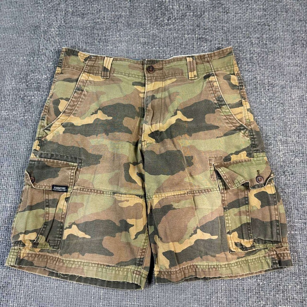 Signature by Levi Strauss & Co Mens 32 Camo Cargo Shorts Woodland Green Utility